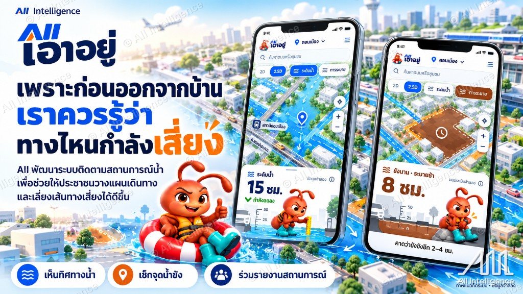 แอป AII เอาอยู่ แสดงระดับน้ำและจุดน้ำขังบนแผนที่